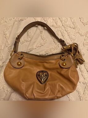 Vintage Gucci Brown Leather Shoulder Bag with Heart Medallion